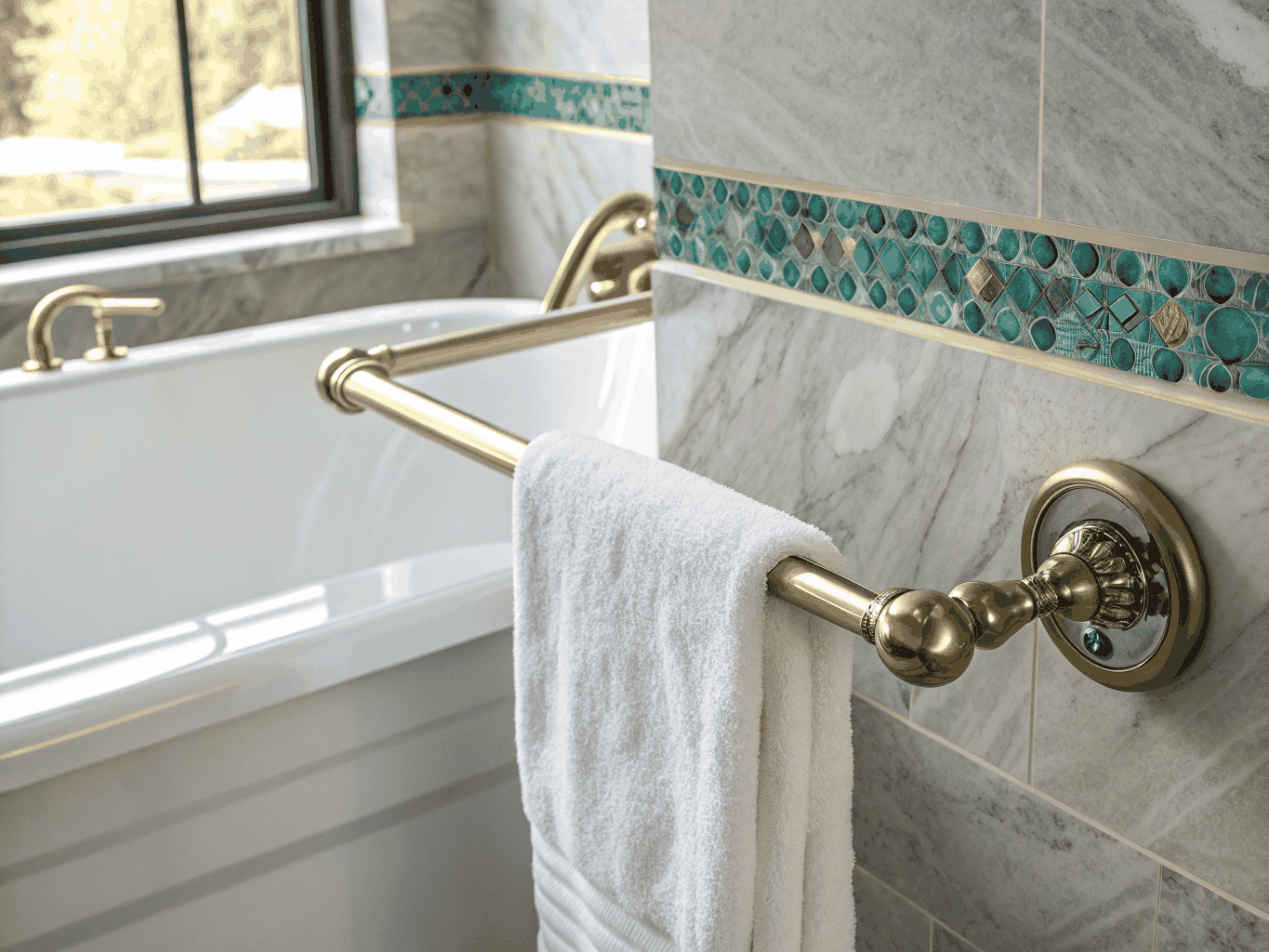 Bathtub with a step-in tub cut and three grab bars: EasyMount 18-inch and 24-inch stainless knurled bars and a chrome PLUS towel bar